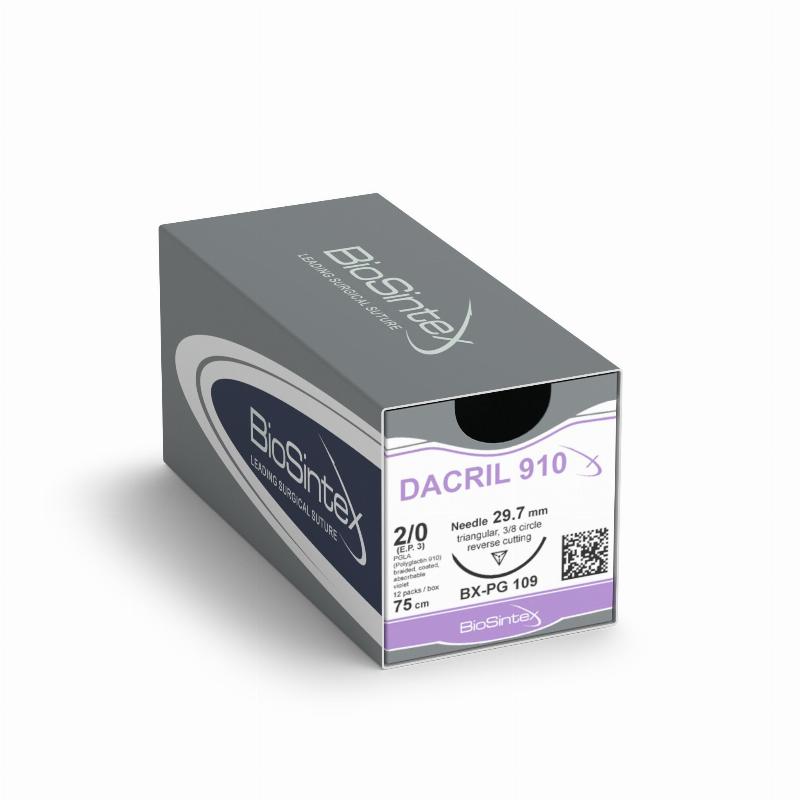 Dacril 910,Поліглактин 910,USP 2/0(M 3),90-100 см,кол. голка від 36-37 мм,1/2 кола